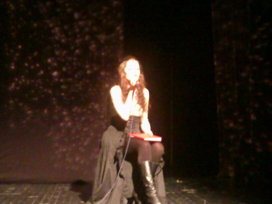Selma reading her short story during the Sarajevo Writers’ Workshop performance at Sarajevo War Theatre (SARTR).