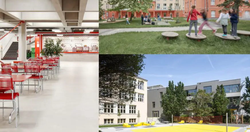 Drei Schul-Umbauten aus Wien und Salzburg © Fotos: Gregor Graf (l.), Andreas Buchberger (r. o.), Daniel Hawelka (r. u.) Education reloaded