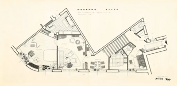 Carl Auböck/Ferdinand Kitt, Wohnung Deles, Grundriss, Hochhaus Herrengasse 6–8/18, Wien 1, 1951 © Architekturzentrum Wien, Sammlung