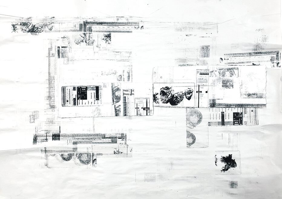 FinTim(_amust), collage,Labouring _ gesturng_dictating (a scab), 2020-on going project