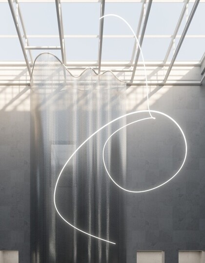 BRIGITTE KOWANZ/EVA SCHLEGEL, Kunstinstallationen im Leopold Museum, Wien, 2025, Eva Schlegel/ESTATE BRIGITTE KOWANZ, Rendering: D. Minovski © Bildrecht, Wien 2025 Exhibition: KOWANZ. ORTNER. SCHLEGEL